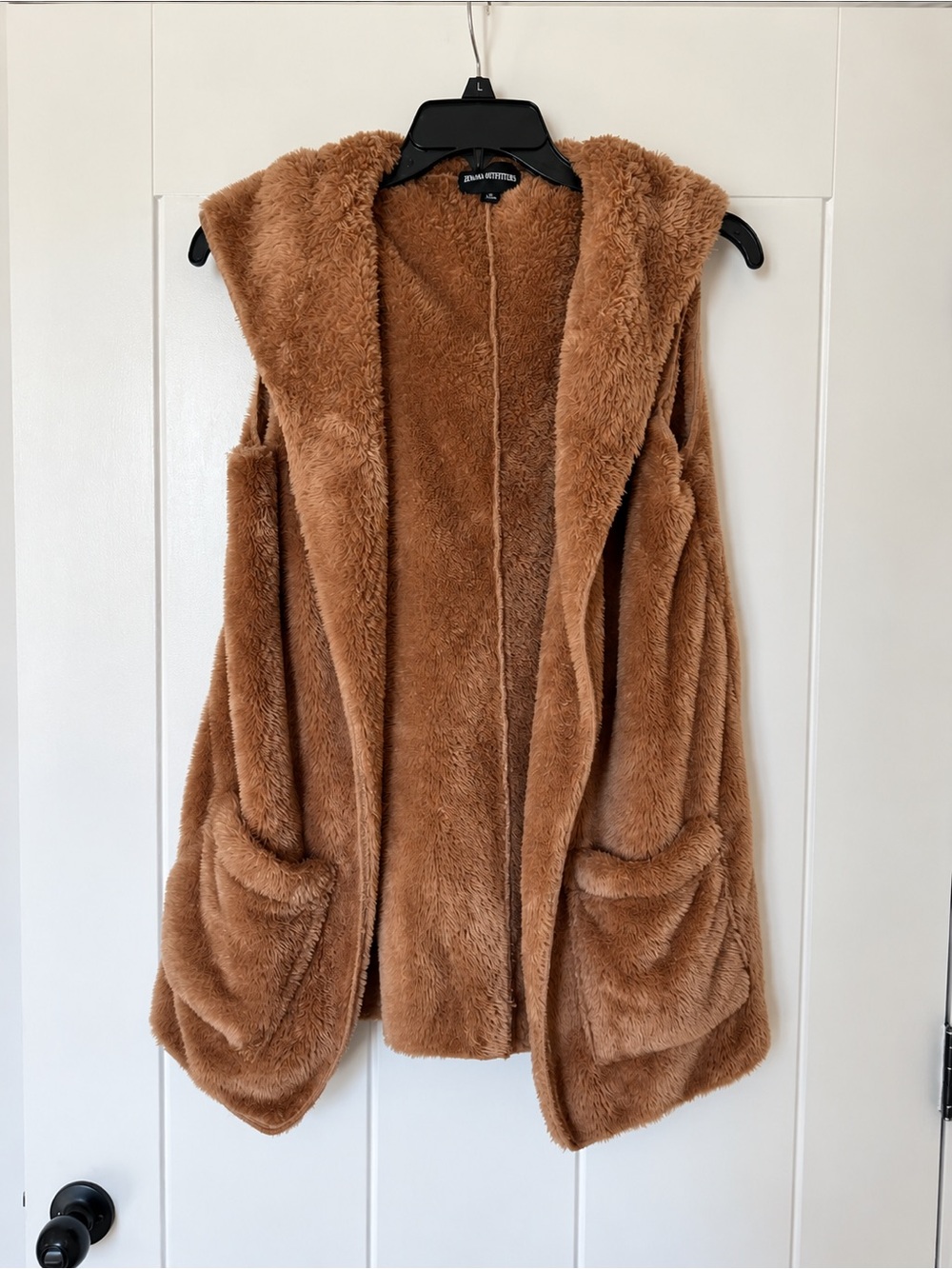 Zenana Fauc Fur Hooded Vest in Camel